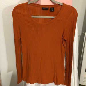 Rust Orange Rib Knit Long Sleeve Top - Small